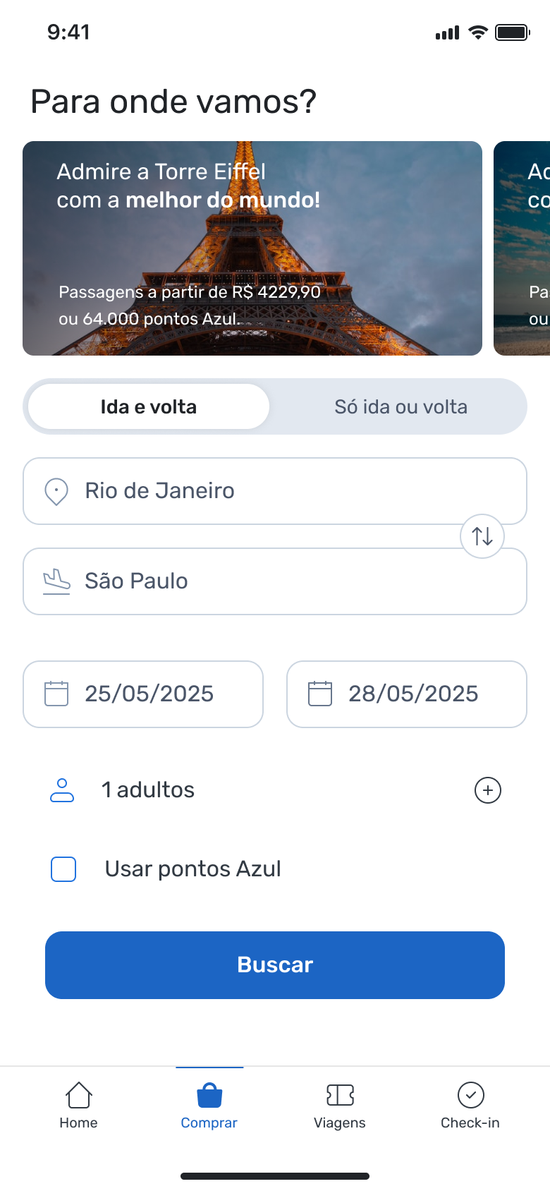 Fluxo de pesquisa de passagens
