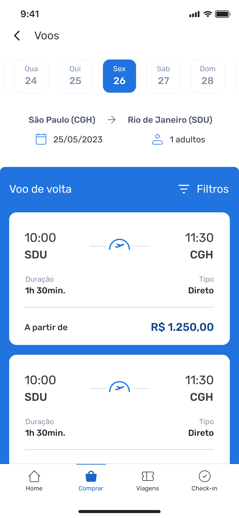 Grade de resultados e tarifas